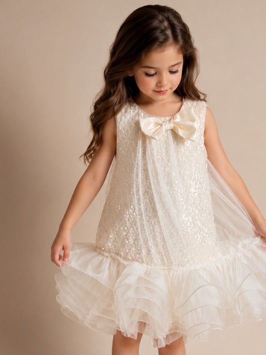 Tulle sequins bottom ruffles dress