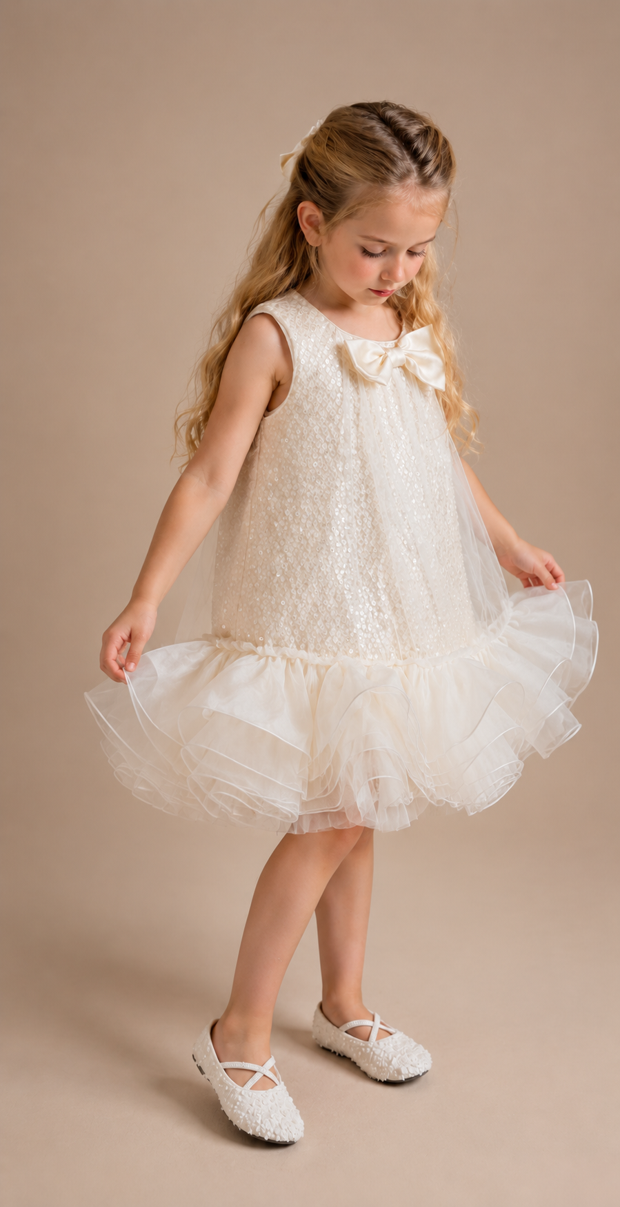 Tulle sequins bottom ruffles dress