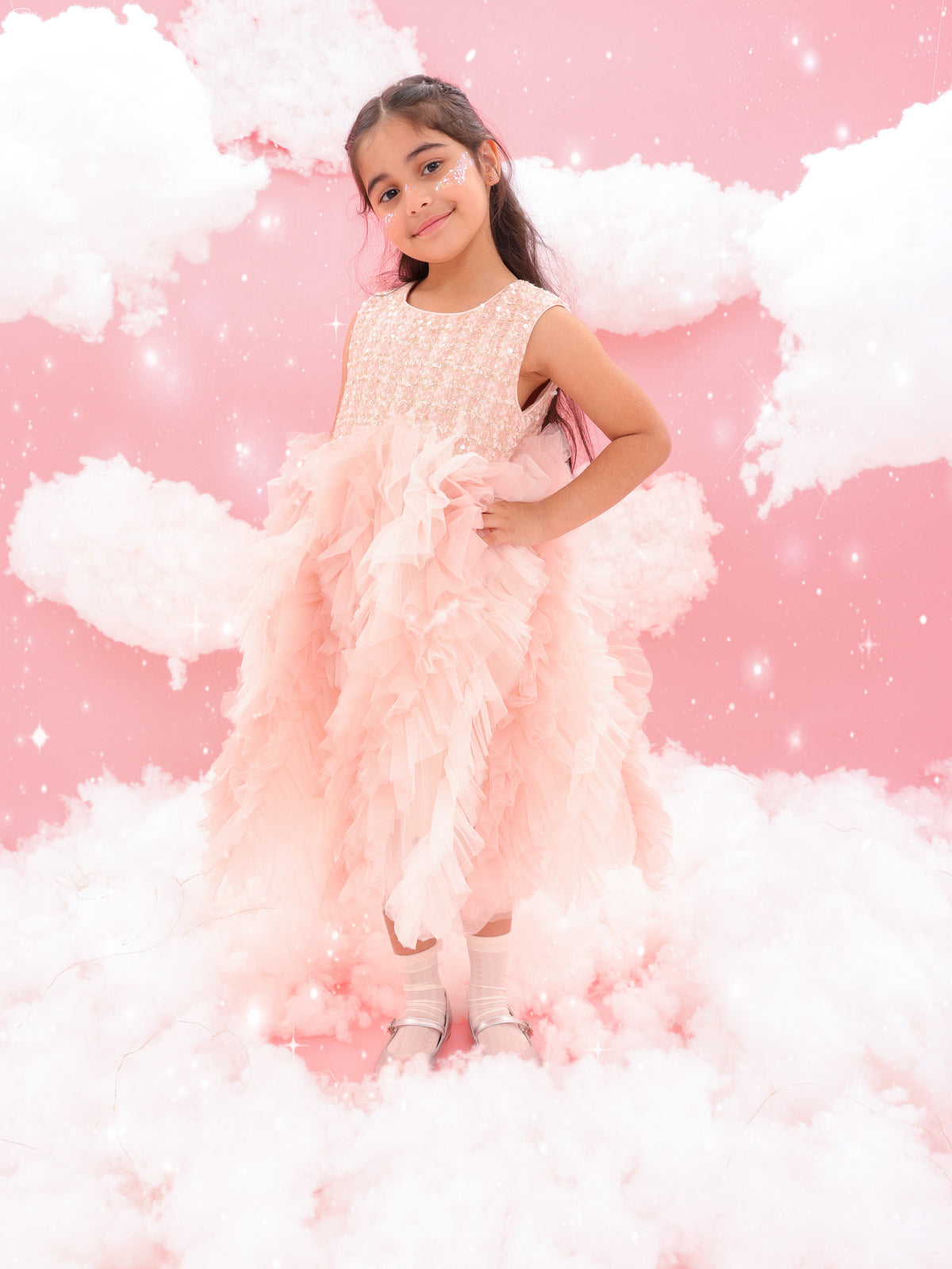 Pink tweed tulle dress