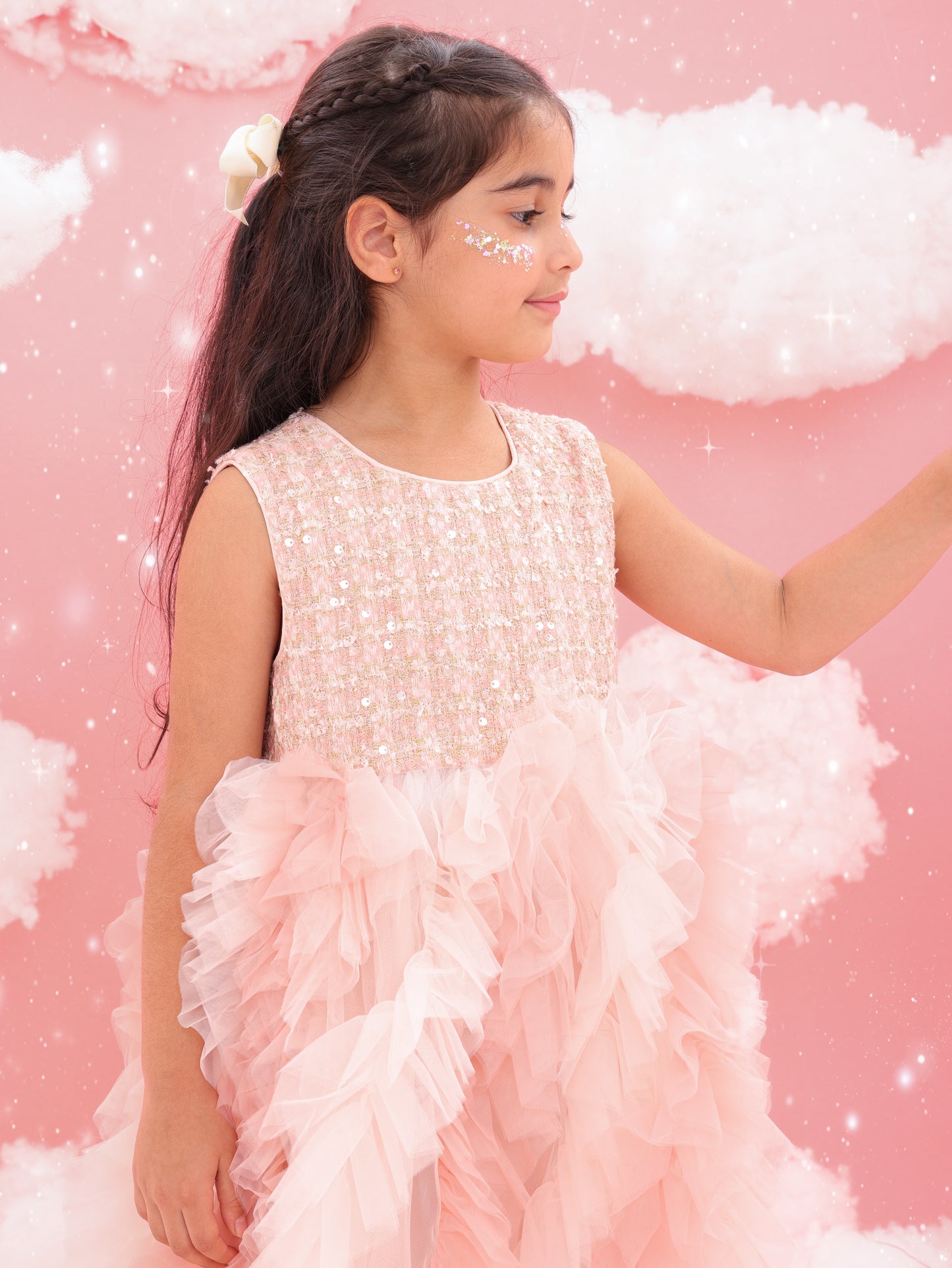 Pink tweed tulle dress