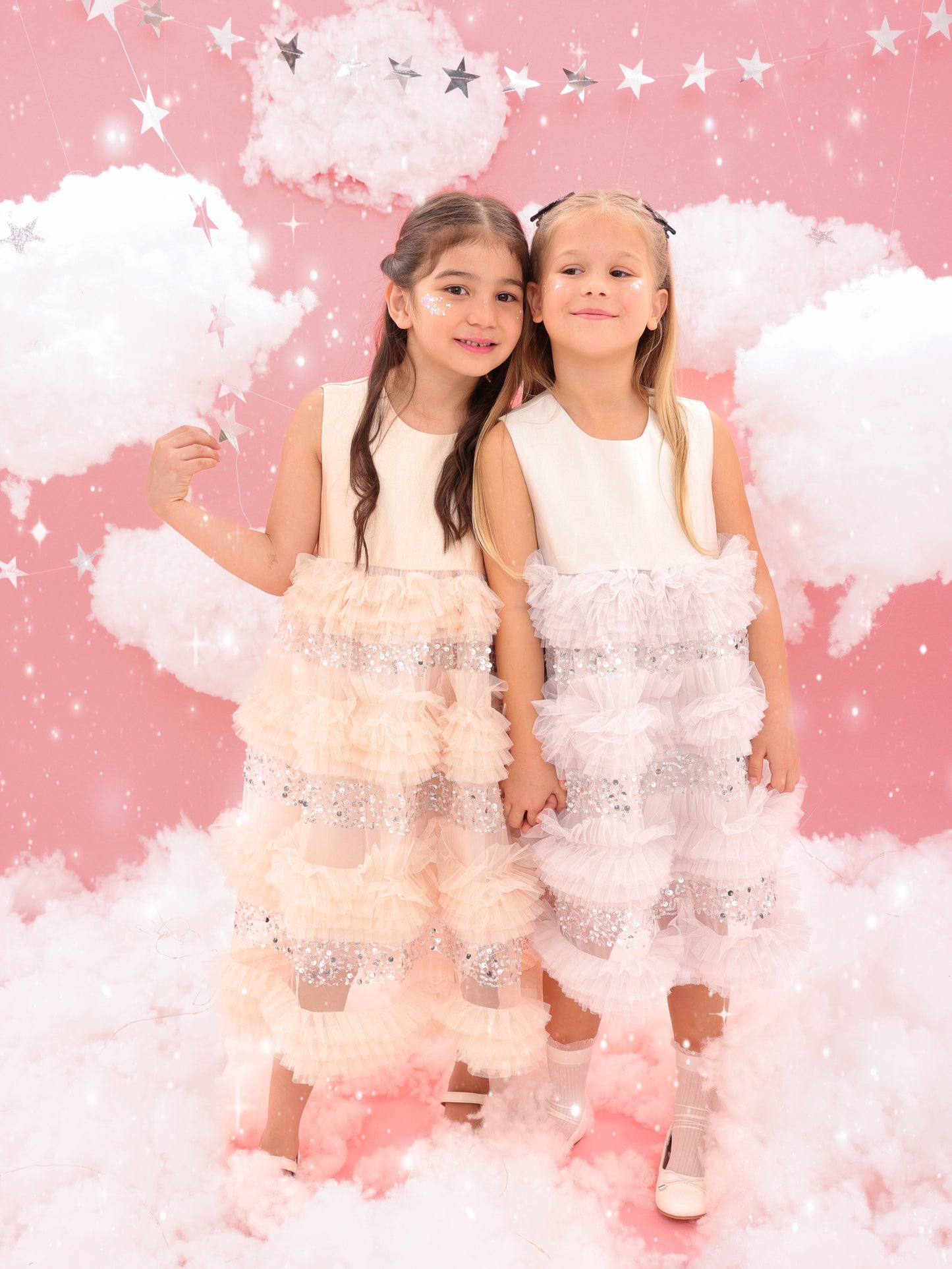 Beige sequin tulle dress