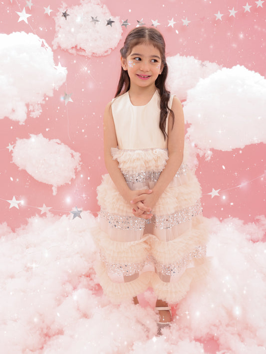 Beige sequin tulle dress