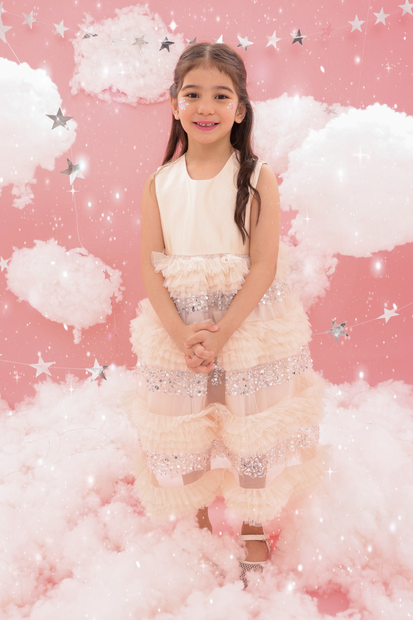 Beige sequin tulle dress