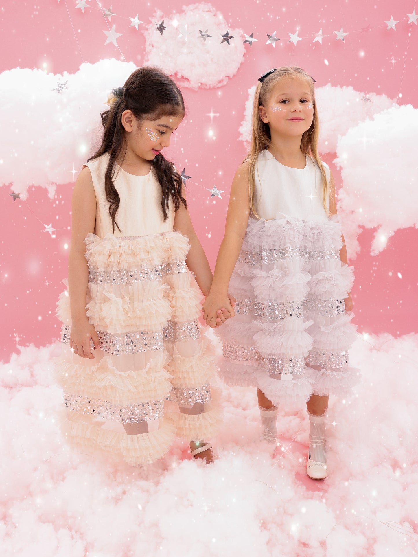 Beige sequin tulle dress