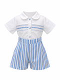 Blue stripe shorts set