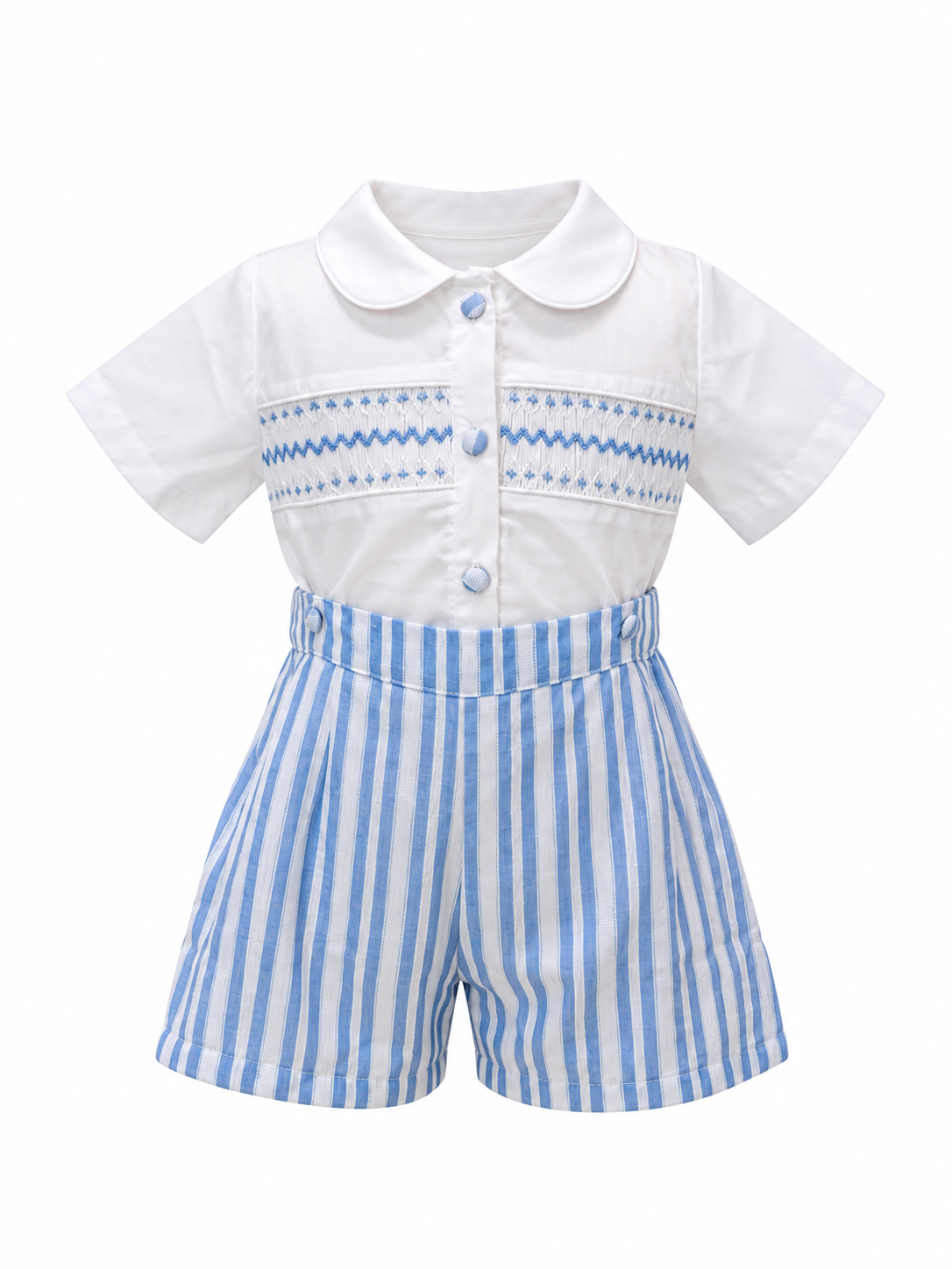 Blue stripe shorts set