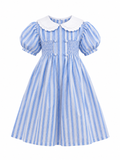 Blue stripes smocked dress